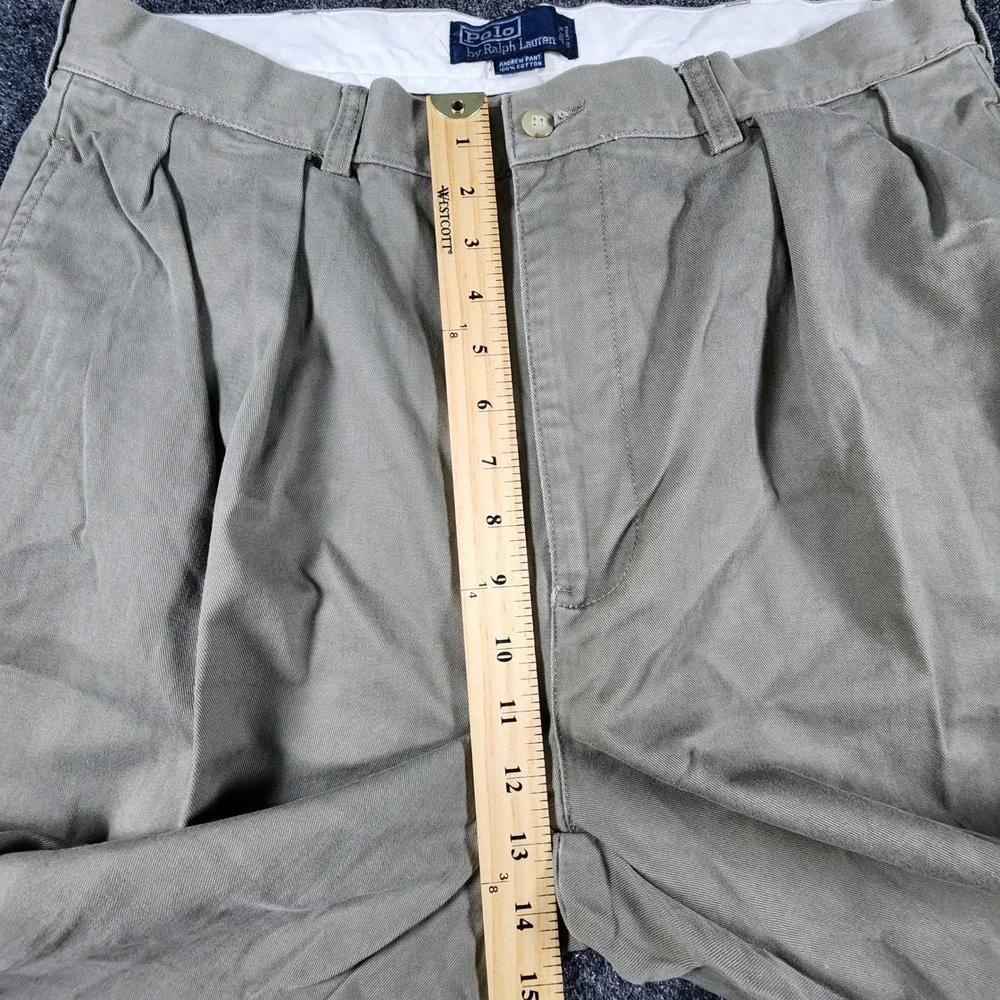 Polo Ralph Lauren Andrew Pant Mens 38x32 Khaki Olive Brown Pleated Chino‎ Pants